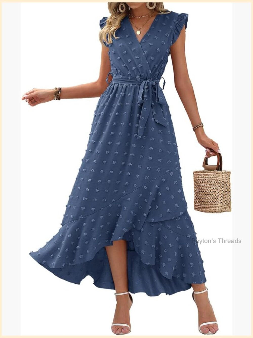 Swiss Dot Flowy Ruffle Maxi Dress Boho Party Cocktail Wedding Guest